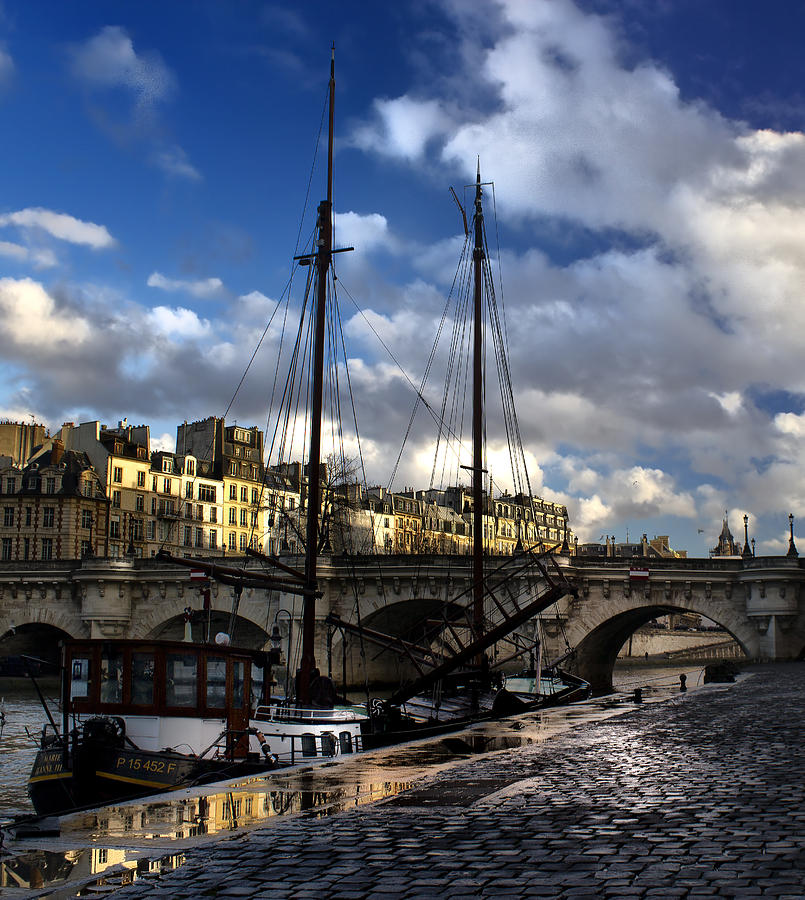 Paris Photograph - old ship in seine river Paris by Radoslav Nedelchev