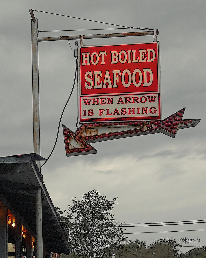 Seafood Restaurant Photograph - Old Sign - Hot Boiled Seafood Louisiana by Rebecca Korpita