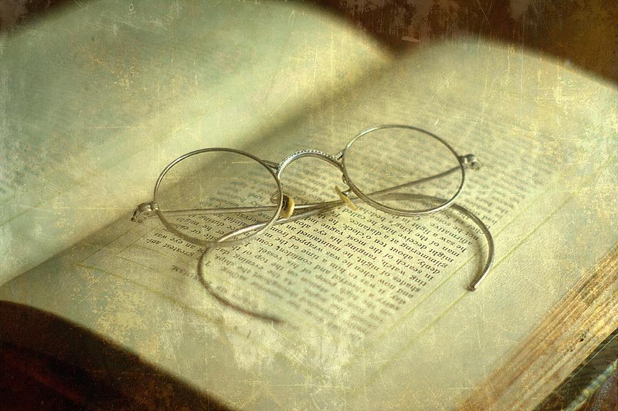 Old Silver Spectacles and Book Photograph by Suzanne Powers
