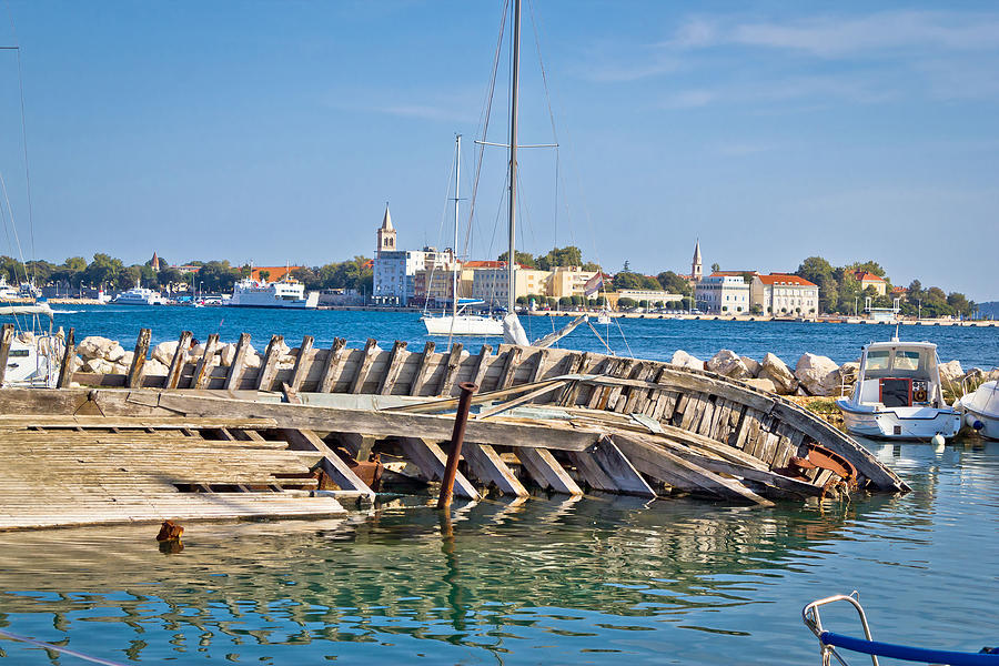 Old sinked wooden ship in Zadar Photograph by Brch Photography