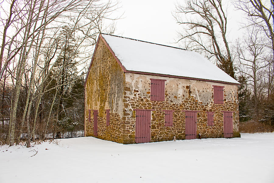 Old Stone Barn in Winter Photograph by Kristia Adams