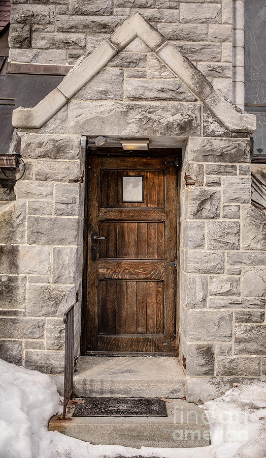 Winter Photograph - Old Stone Church Door by Edward Fielding