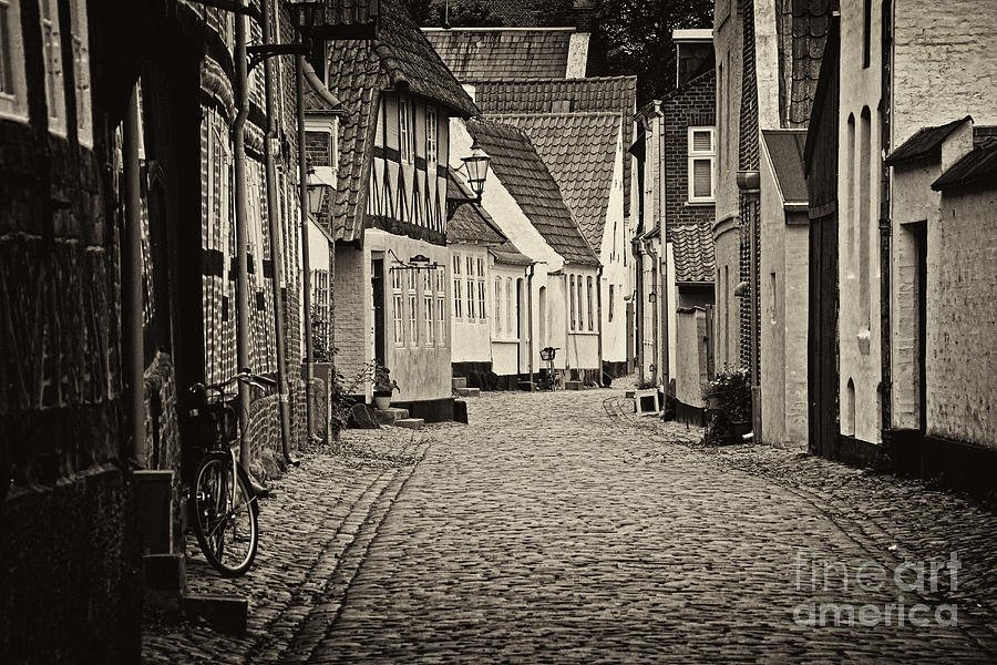 Old street in Ribe Photograph by Inge Riis McDonald