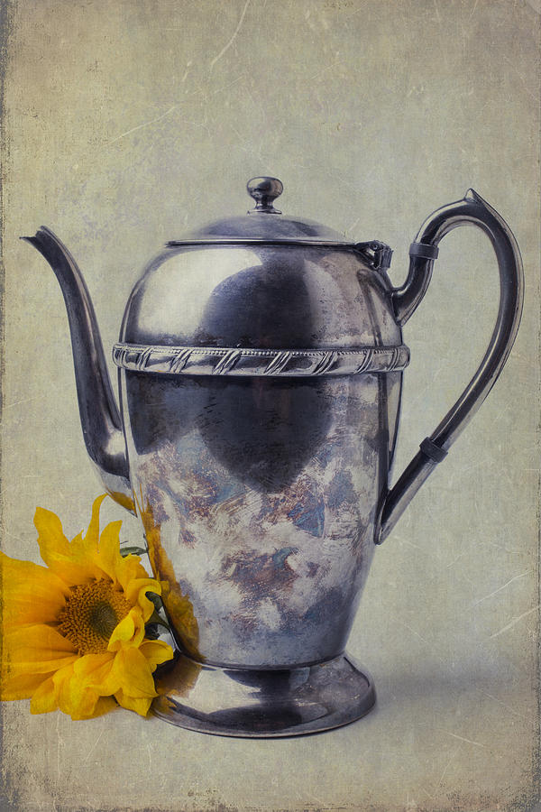 Teapot Photograph - Old Teapot With Sunflower by Garry Gay