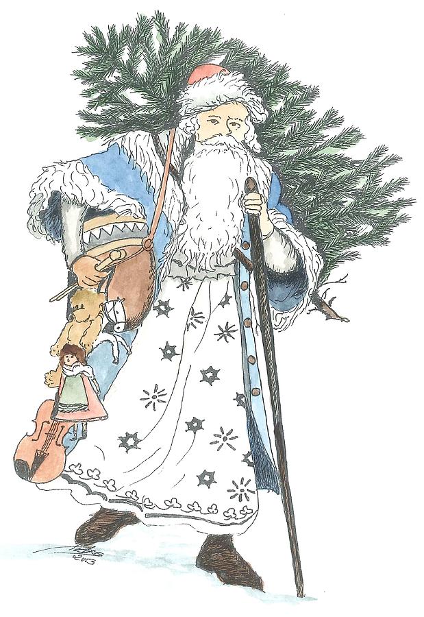 Old Time Santa With Violin2 Painting by Petra Stephens