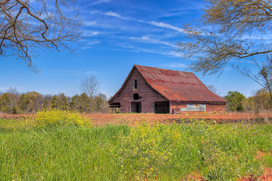 Old Tin Roofed Barn In Spring - Rural Georgia Photograph by Mark Tisdale