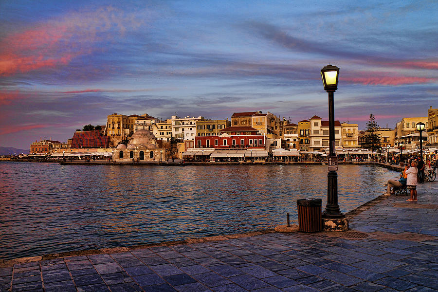 Greek Photograph - Old town harbour in Chania Crete by David Smith