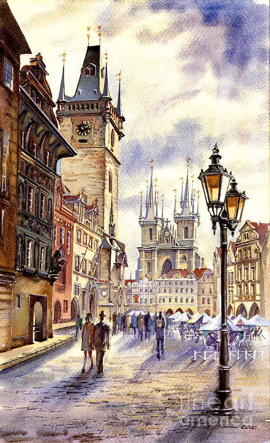 Old town square Painting by Michael Egorkin - Fine Art America