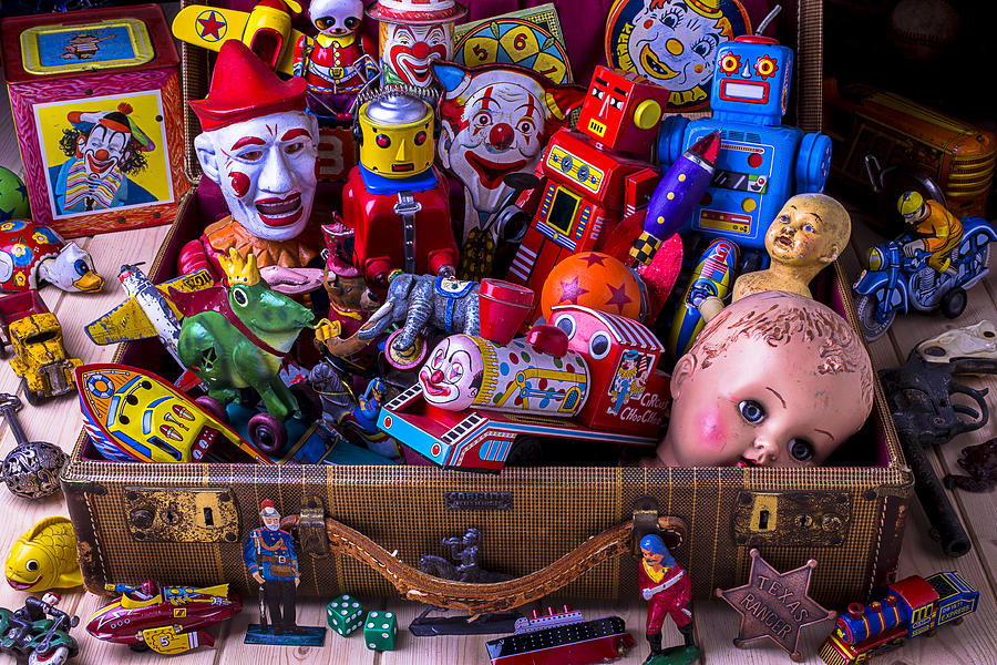 Old Toys In Suitcase Photograph by Garry Gay