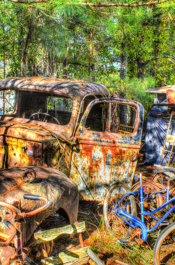 Truck Photograph - Old Trucks and Old Bicycles by Douglas Barnett