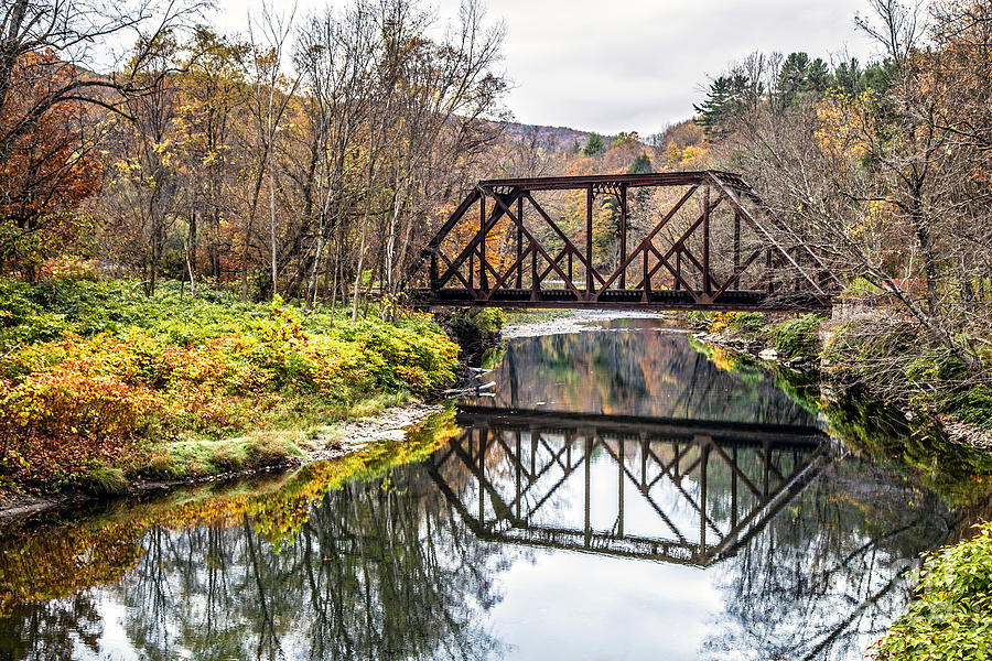 Old Vermont Train Bridge in Autumn Photograph by Edward Fielding