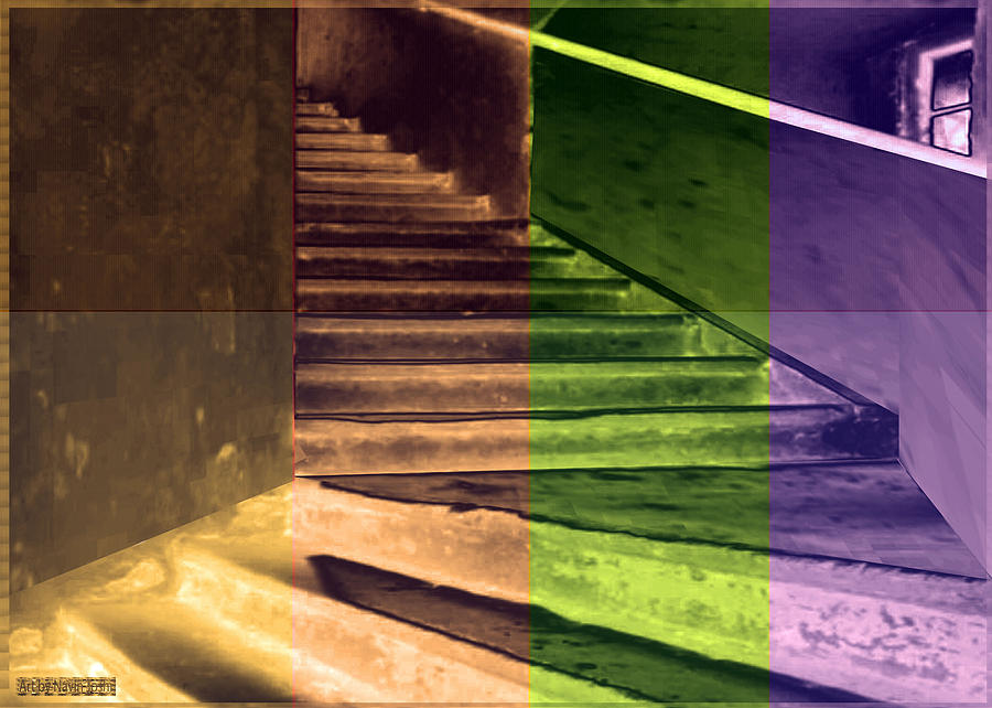 Christmas Mixed Media - Old Vintage Building wide staircases digitally painted for decoration art by Navin Joshi