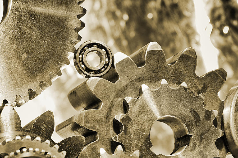 Old Vintage Gears And Bearing Machinery Photograph by Christian Lagereek