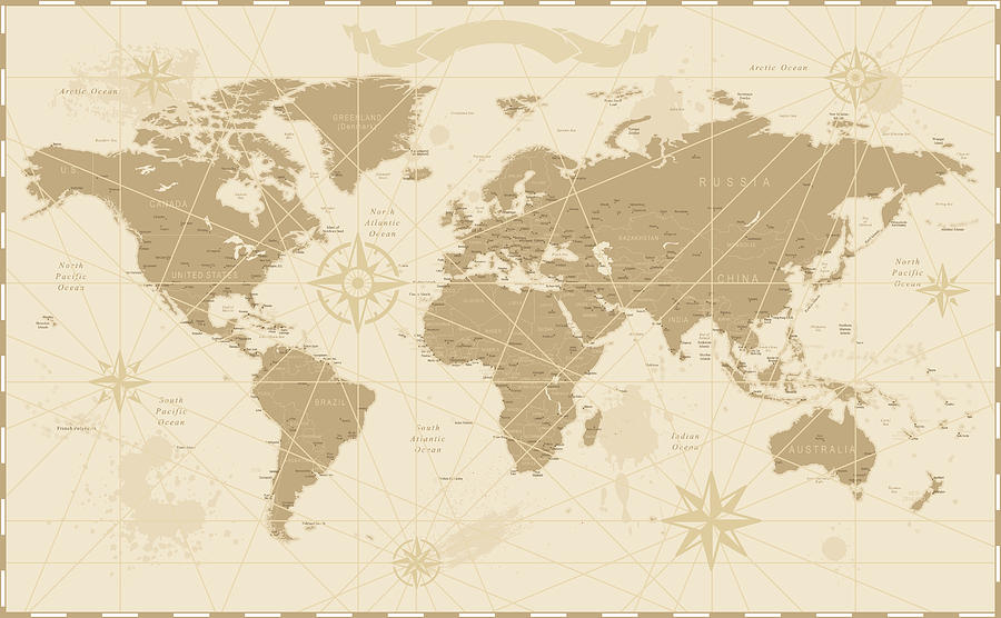 Old Vintage Retro World Map Drawing by Pop_jop