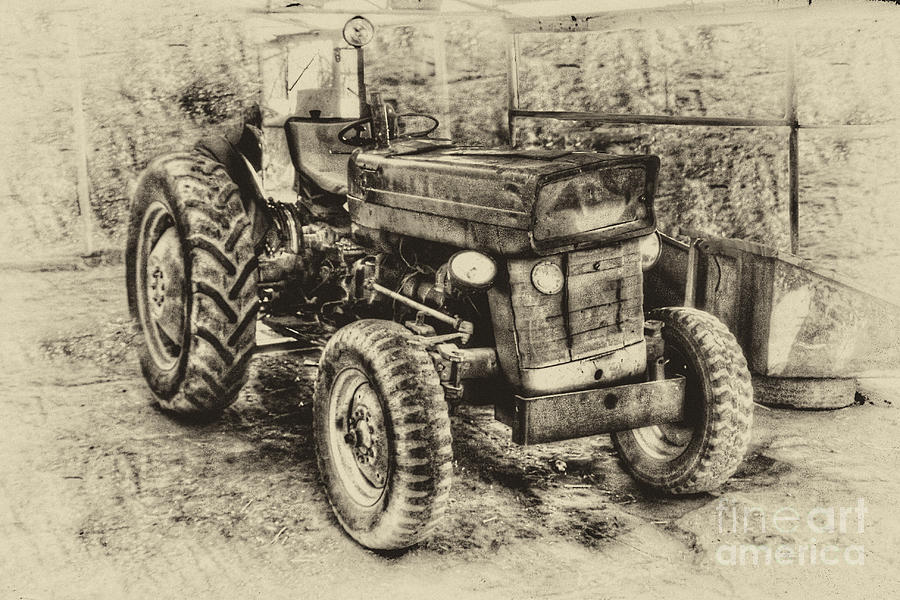 Old Farm Tractor- Pencil Photograph by Doc Braham