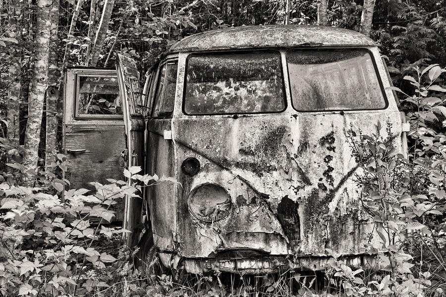 Old Volkswagen Van Black and White Photograph by Peggy Collins