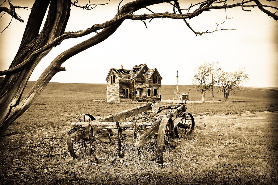 Nature Photograph - Old Wagon And Homestead by Athena Mckinzie