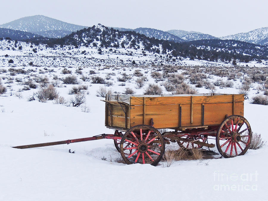 Old Wagon in Snow Digital Art by L J Oakes