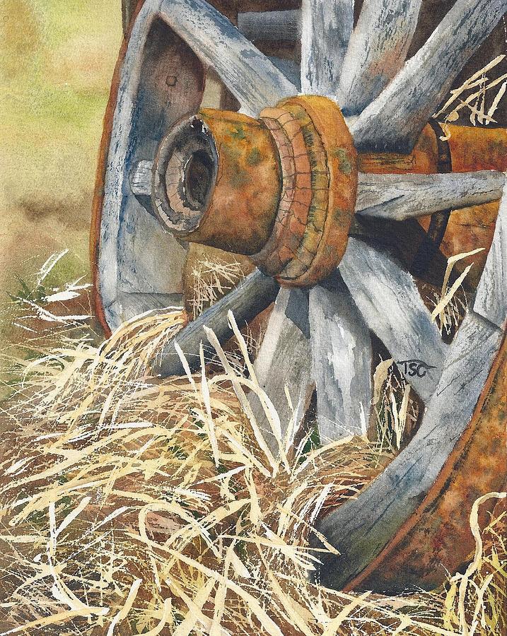 Old Wagon Wheel Painting by Tammy Crawford