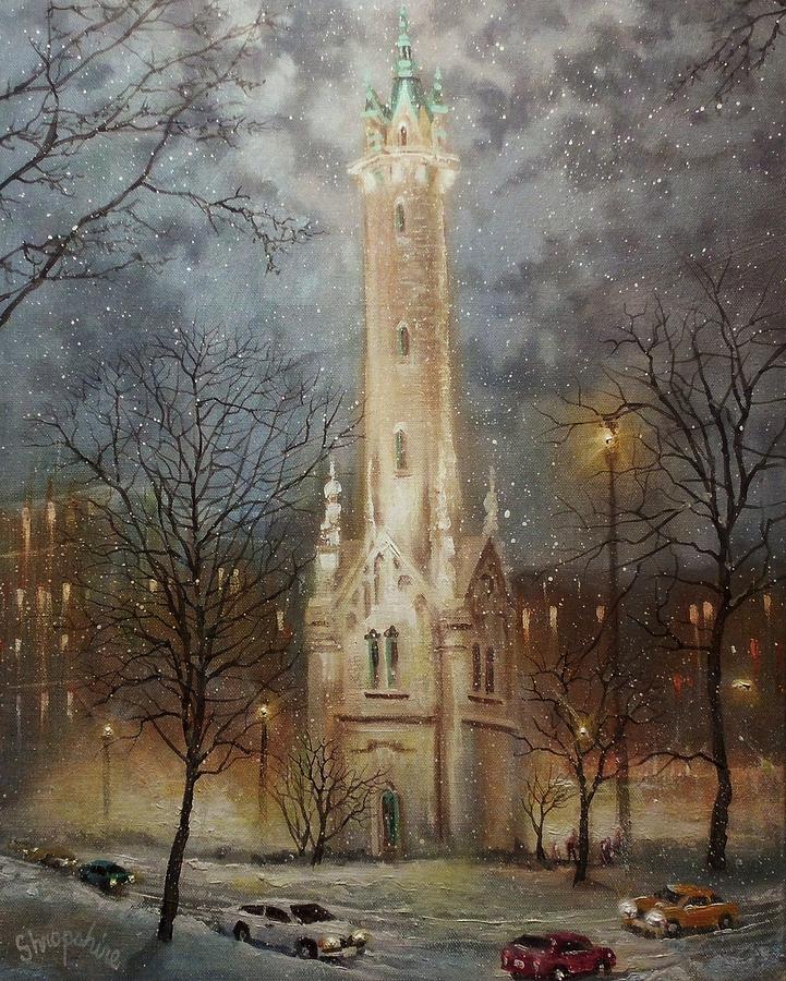 Old Water Tower Milwaukee Painting by Tom Shropshire
