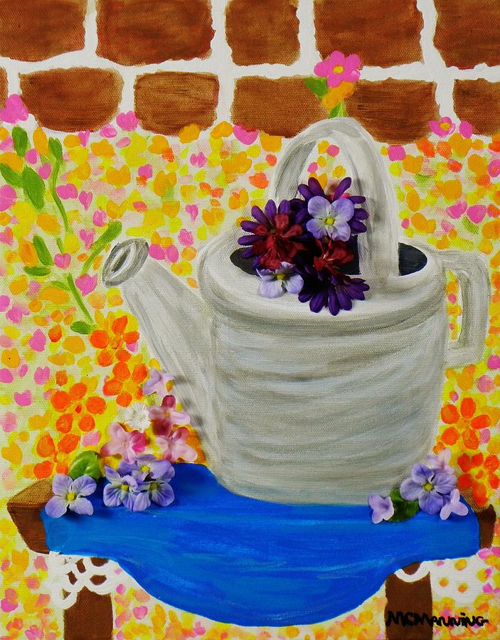 Old Watering Can Painting by Celeste Manning