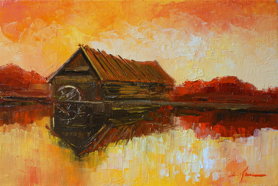 Old Watermill Painting by Luke Karcz