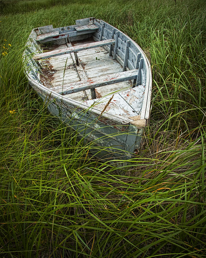 Boat Photograph - Old Weathered Row Boat abandoned in the Grass on PEI No.032 by Randall Nyhof