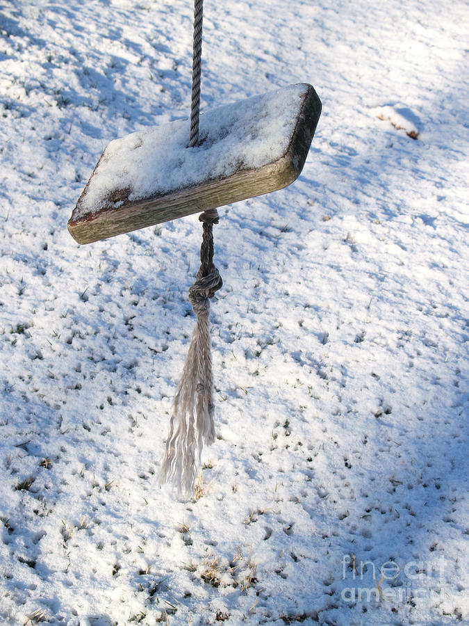 Old Weathered Swing in Snow Photograph by Anna Lisa Yoder