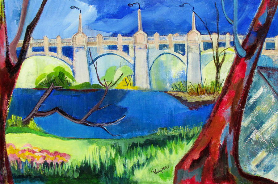 Old Western Gateway Bridge Schenectady to Scotia Painting by Betty Pieper