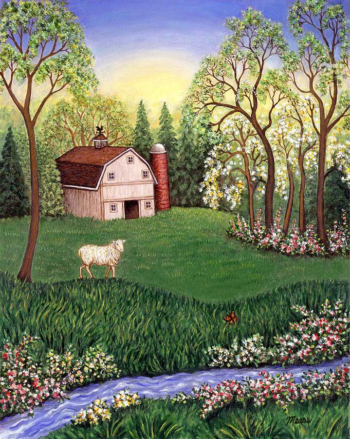 Landscape Painting - Old White Barn by Linda Mears