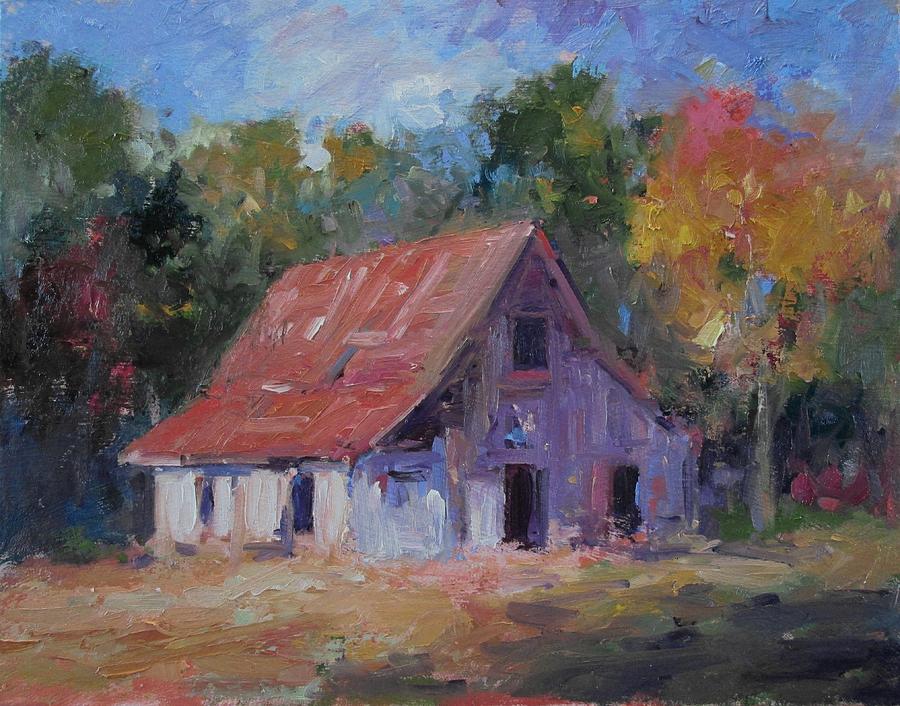 Barn Painting - Old white barn by R W Goetting