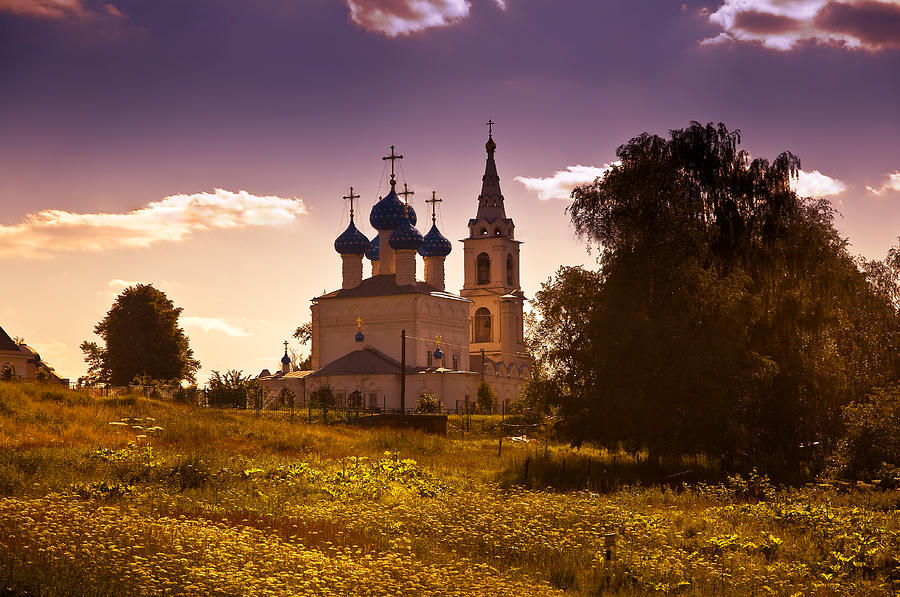 Old White Church. Beautiful Evening at Russian Countryside Photograph by Jenny Rainbow