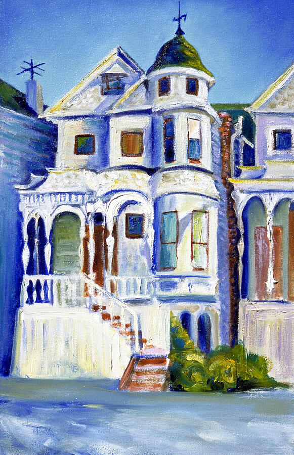 Old White Victorian In Oakland California Painting