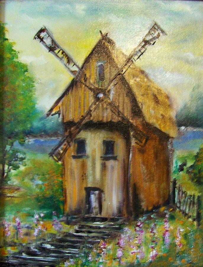 Old Windmill Painting by Ryszard Ludynia
