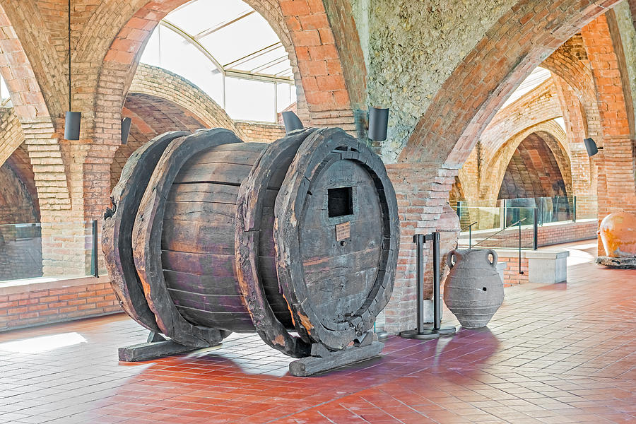 Old wine barrel from seventeen century in Codorniu winery Photograph by Marek Poplawski