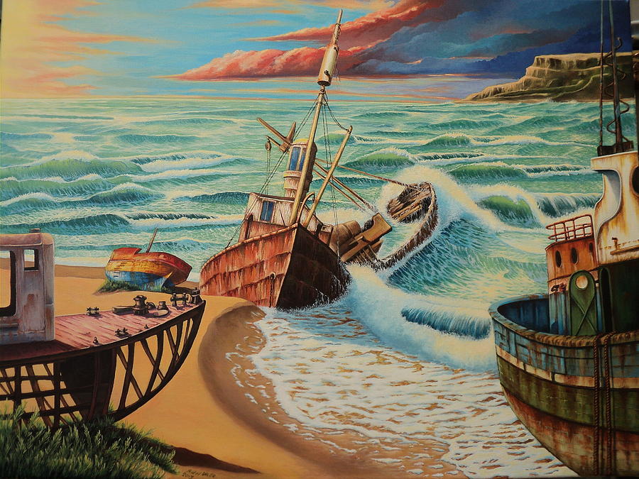 Boat Painting - Old Witnesses by Alejandro Del Valle