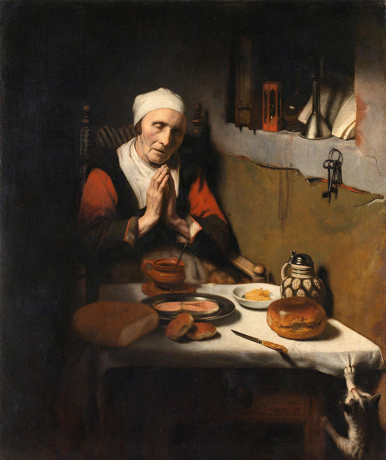 Old Woman at Prayer Painting by Nicolaes Maes