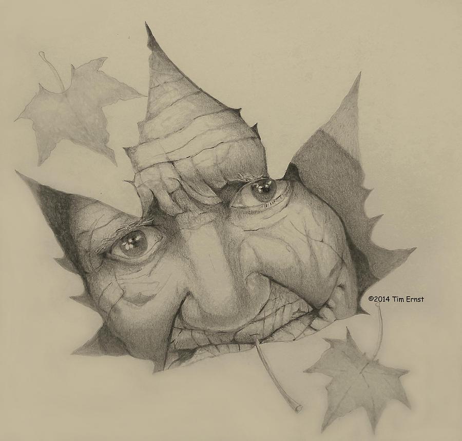 Old Woman Leaf  Drawing by Tim Ernst