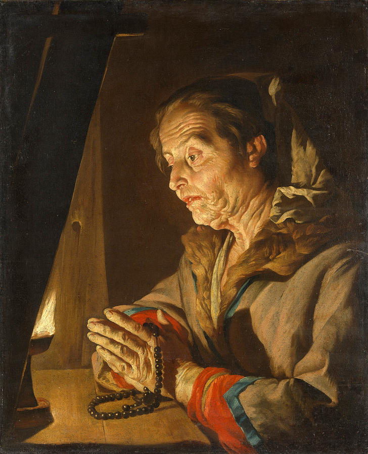 Old Woman Praying Painting by Matthias Stom