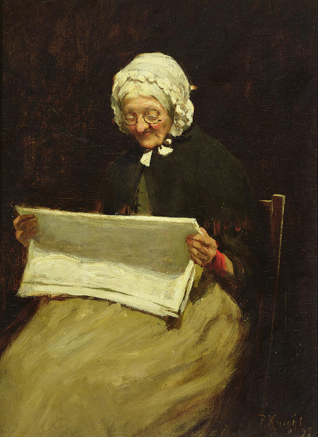 woman reading newspaper painting