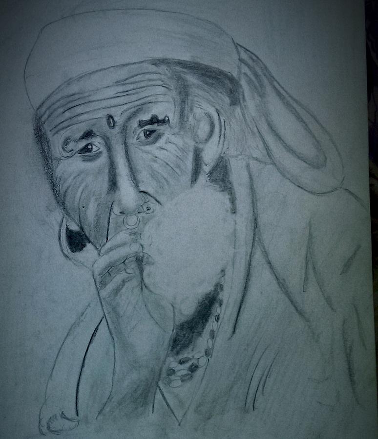 Old Woman Smoking Drawing by Navin - Fine Art America