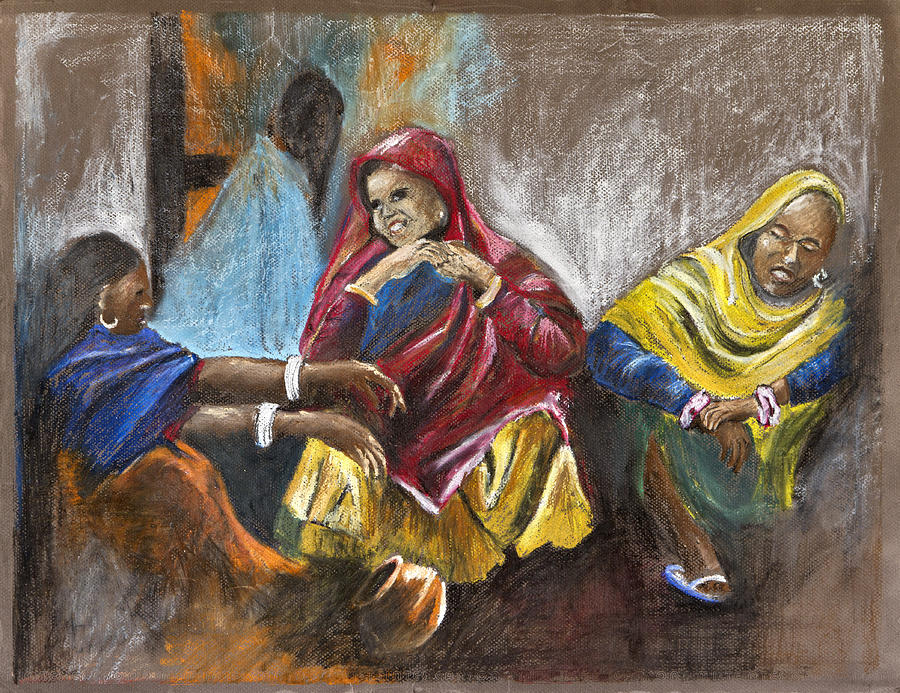 Old Women Meeting Painting by Rina Bhabra