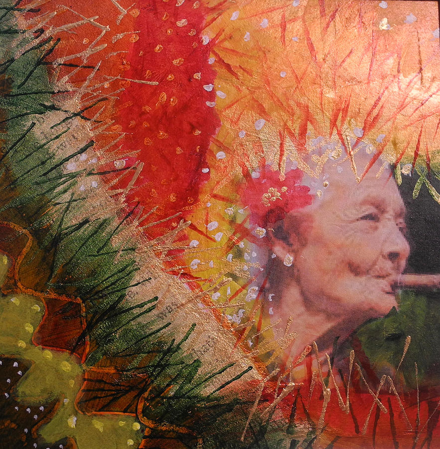 Inspirational Painting - Old Women Series  Smokin by Elizabeth Falconer