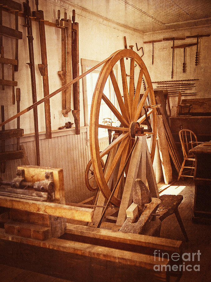 Old Wooden Treadle Lathe and Tools Vintage Photograph by Lee Craig