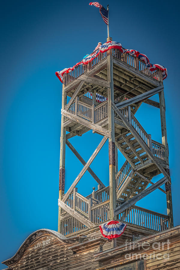 Flag Photograph - Old Wooden Watchtower Key West - HDR Style by Ian Monk