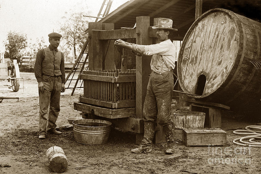 Wine Photograph - Old  Wooden Wine Press Circa 1910 by Monterey County Historical Society