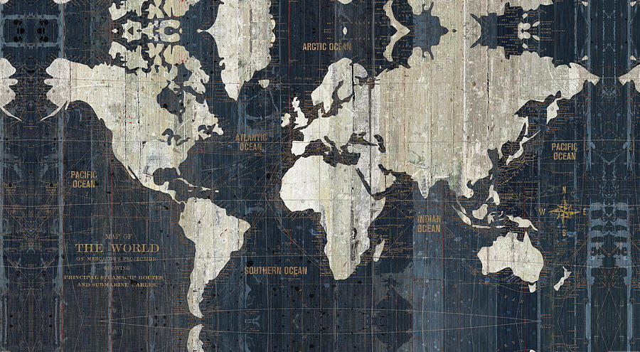 Transportation Painting - Old World Map Blue by Wild Apple Portfolio