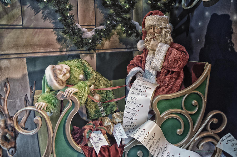 Elf Mixed Media - Old World Santa Checking His List HDR by Thomas Woolworth