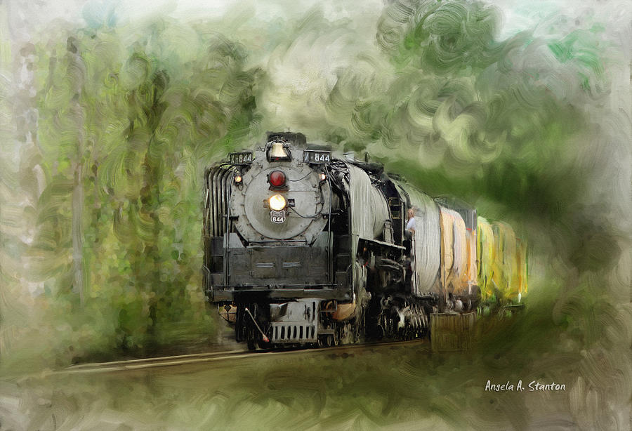 Old World Steam Engine Painting by Angela Stanton