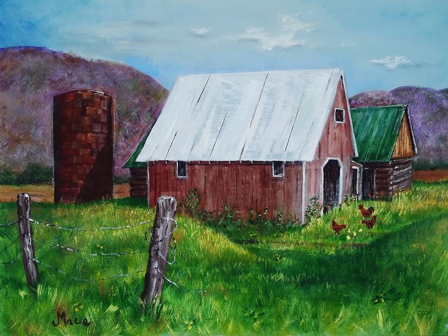 Old WV barns and silo Painting by Joan Mace